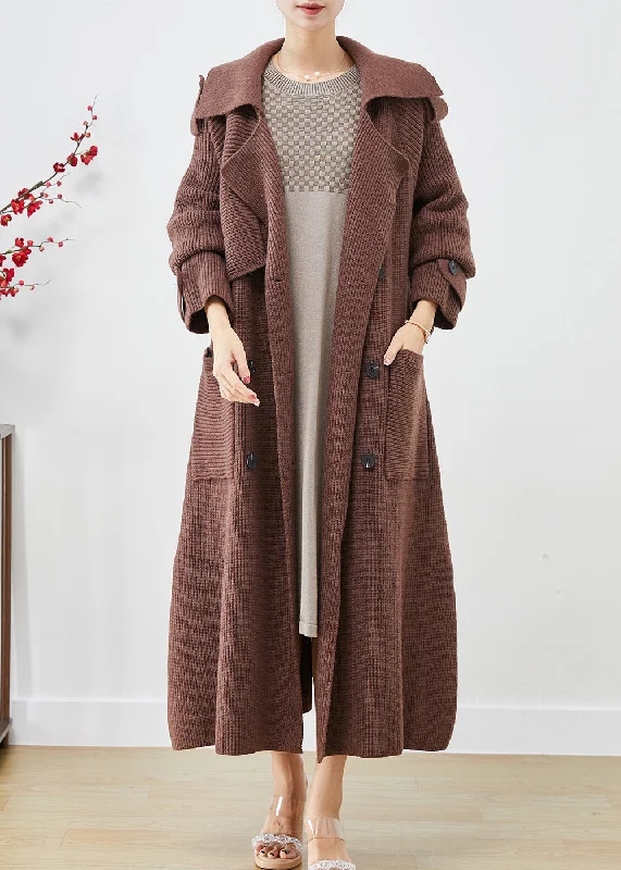 Women's Winter CoatsChocolate Loose Knit Coat Outwear Double Breast Pockets Fall