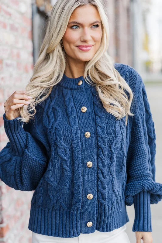 Women's Wool CoatsAll The Good Navy Blue Cable Knit Cardigan