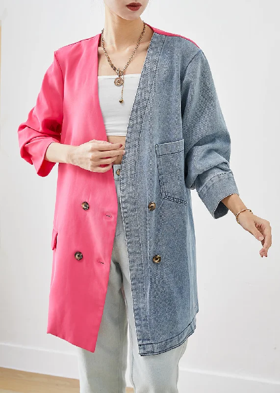 Women's Parka CoatsChic Colorblock Asymmetrical Patchwork Double Breast Cotton Coats Fall