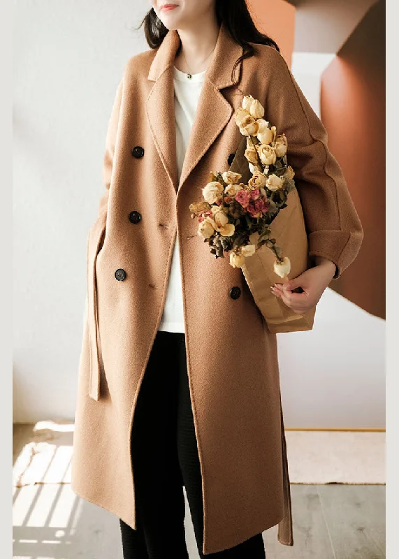 Women's Coats with HoodClassy Light Camel Double Breast Oversized Woolen Trench Coats Winter