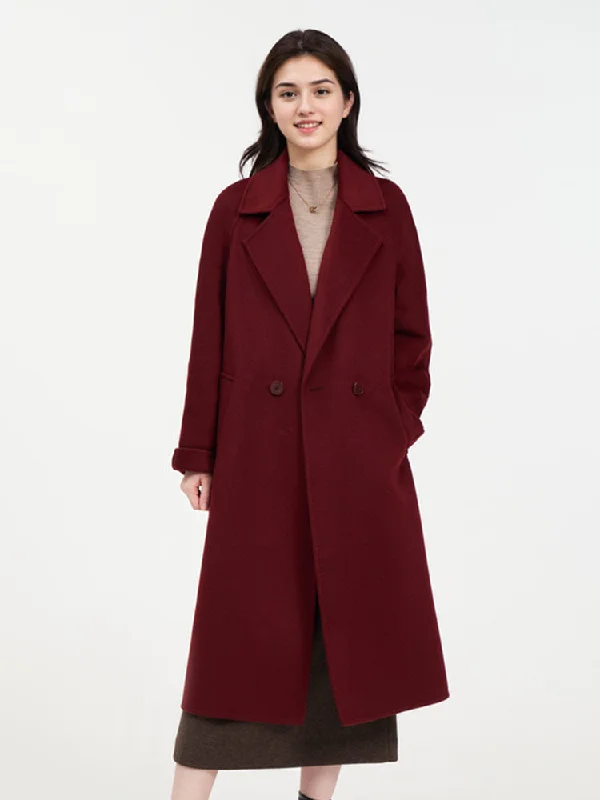 Women's Coats with Fur Trimmed CollarCashmere Wool Double-Faced Notched Lapel Women Overcoat