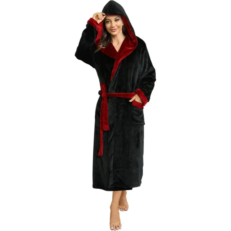 women's pajamas with built-in shortsDual Tone Long Hooded Fleece Bathrobe