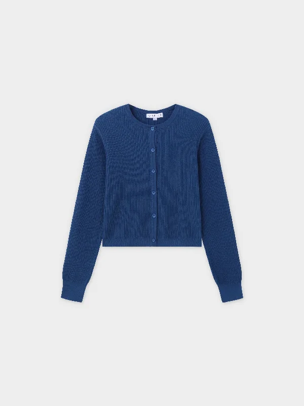 stylish newsboy caps with leather patches and contrast stitching for a bold statementButton Down Ribbed Cardigan-Mallard Blue