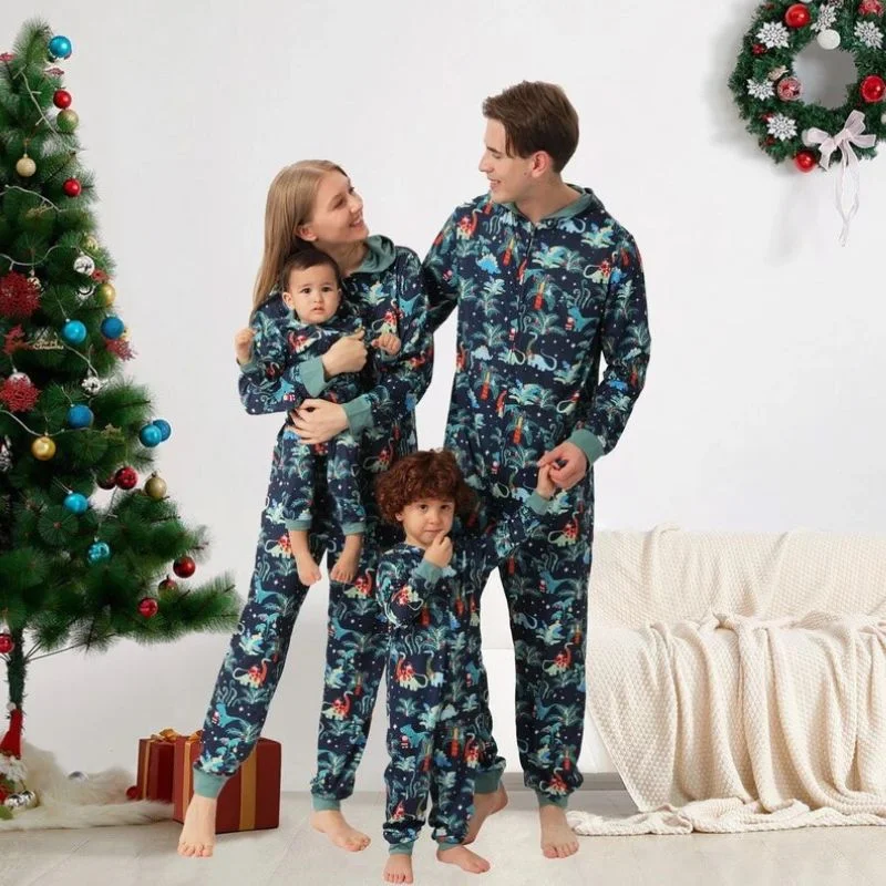 women's pajamas in a cozy, plush fabricDinosaur Print Christmas Family Matching Pajamas