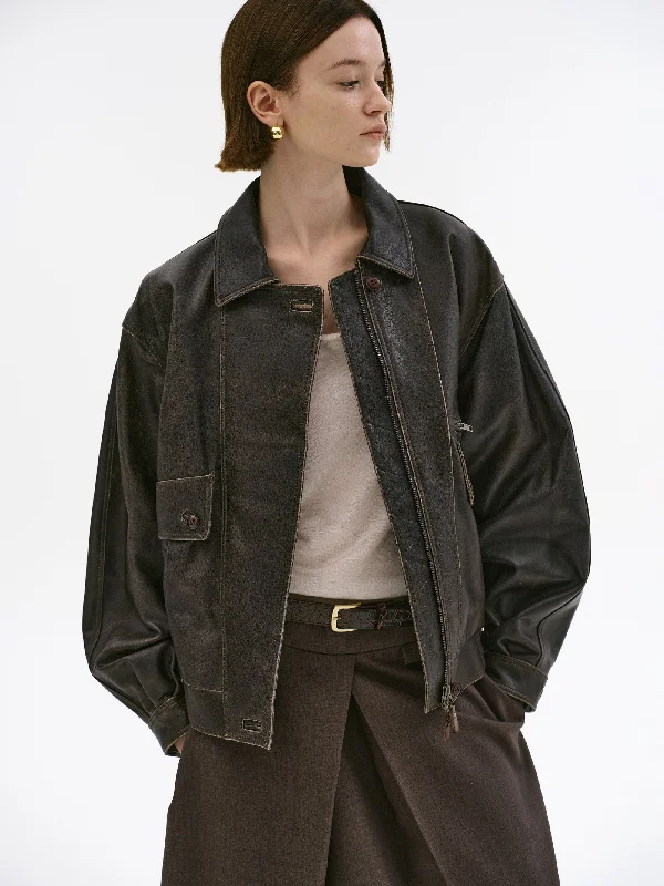 baseball caps with logosGeva Faded Lambskin Bomber Jacket, Brown