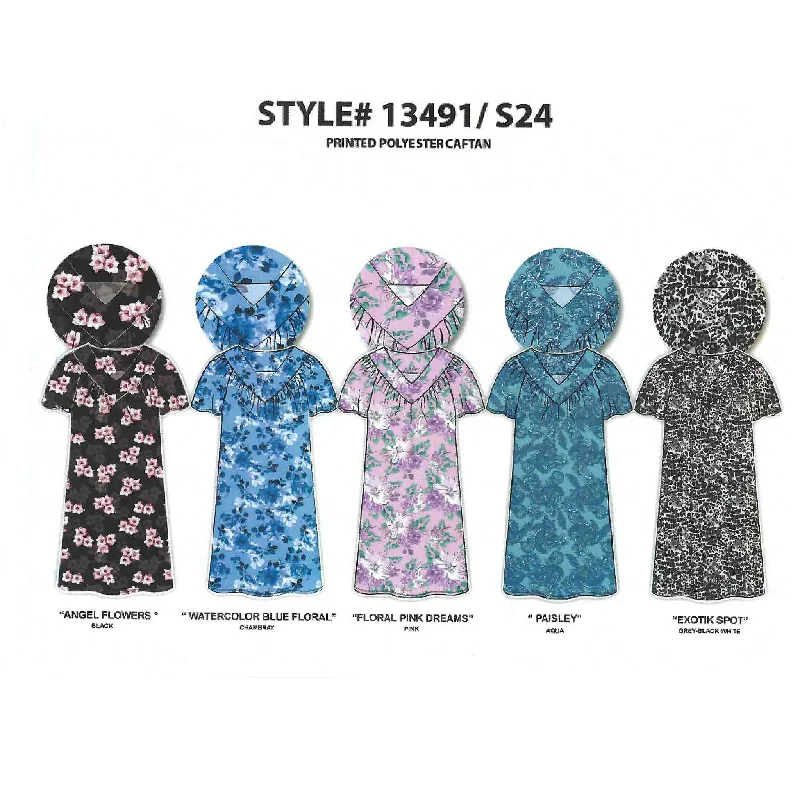 women's pajamas in solid colorsBULK BUY - Women's Polyester Printed Short Caftans with V-Yoke (6-Pack)