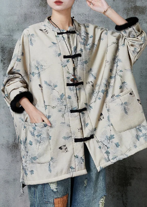 Women's Coats with CollarCasual Apricot Oversized Print Warm Fleece Coat Outwear Spring