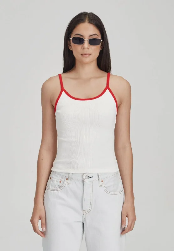 stylish fedoras with leather bands and buckles for a rugged lookCommoners Fitted Rib Cami - White with Red