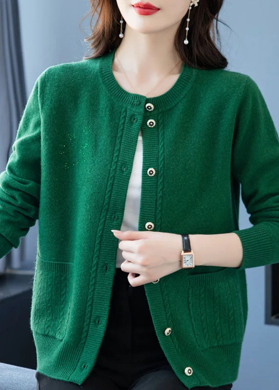 Women's Denim CoatsChic Green Pockets Button Patchwork Thick Wool Loose Coat Fall