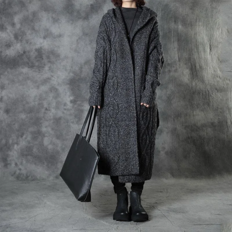 Women's Puffer CoatsClassy Dark Gray Loose Hooded Fall Knitwear Coat