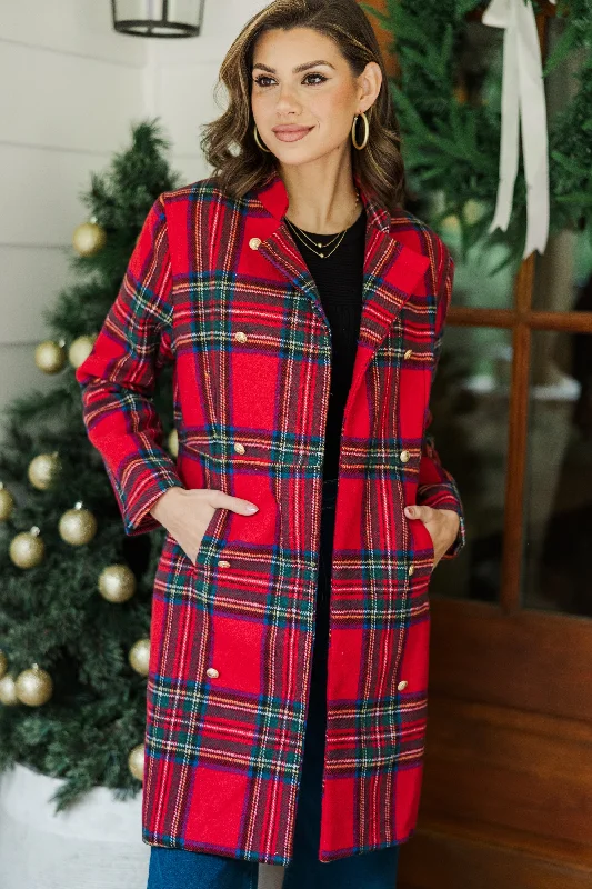 Women's Coats with ButtonsCity Streets Red Plaid Coat