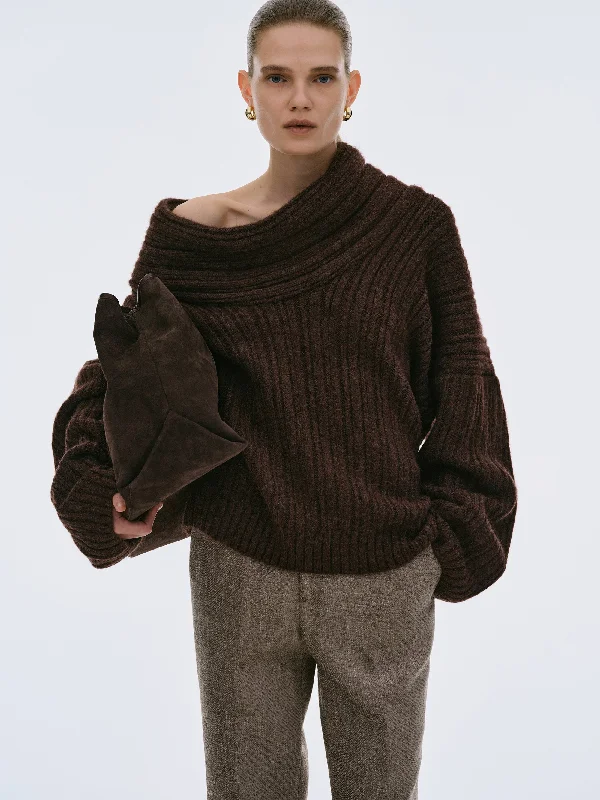 cozy fur-lined hats with earflaps for extreme winterBecca Oversized High Roll Knit Pullover, Chocolate