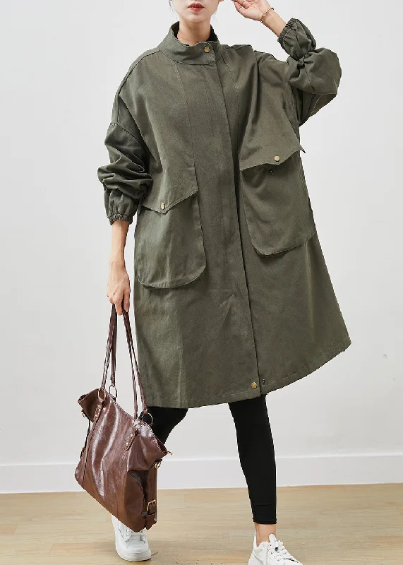 Women's Coats with ButtonsClassy Army Green Oversized Pockets Cotton Coat Outwear Spring