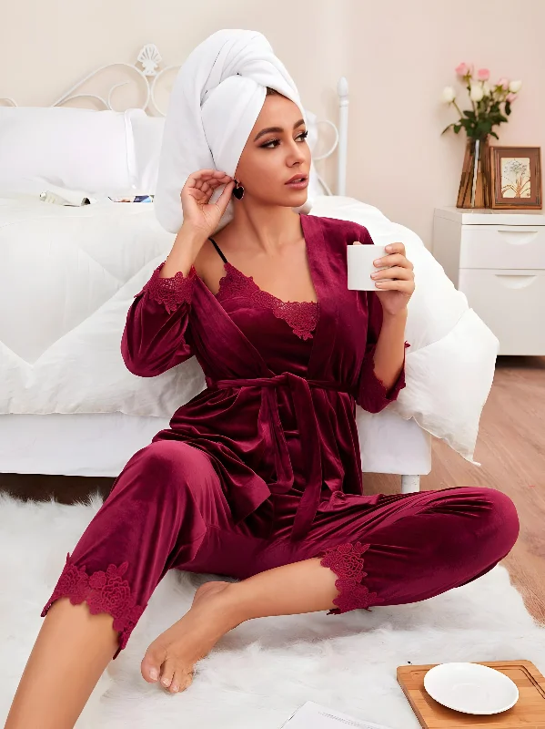 women's pajamas with hidden pocketsValvet 3pc Lacy Bridal Set