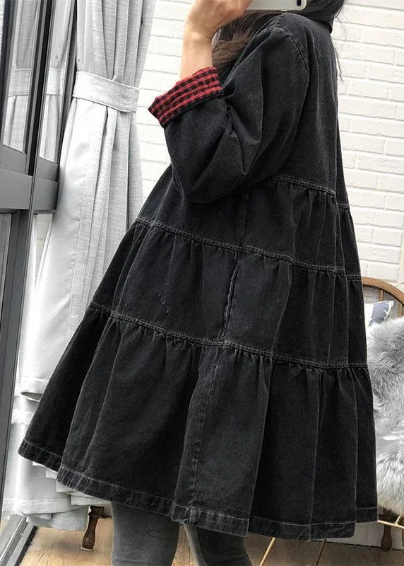 Women's Button-Up CoatsChic Black Loose Button Patchwork Fall trench coats Dress