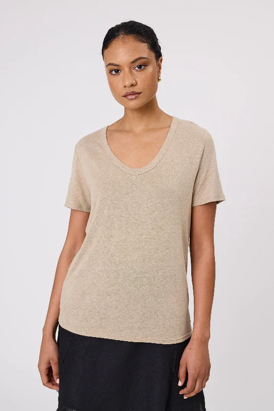 stylish fedoras with wide brimsMarlow Noto Linen Tee - Taupe