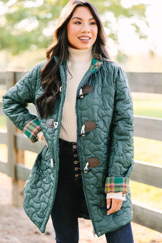 Women's Coats with SleevesCreating Memories Dark Green Puffer Jacket