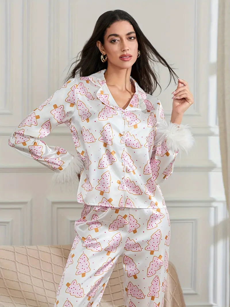 women's pajamas for travelDreamy Ice Cream Print Holidays Pajamas Set