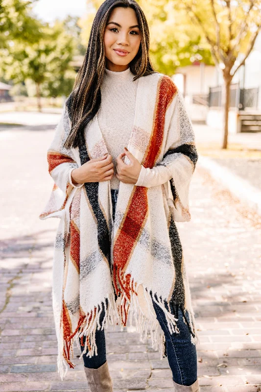 Women's Coats with HoodOn The Go White Plaid Poncho