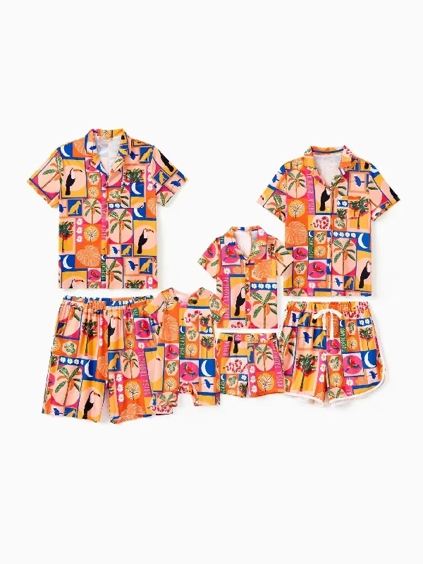 women's pajamas for movie nightsFamily Matching Allover Tropical Print Shorts Sets