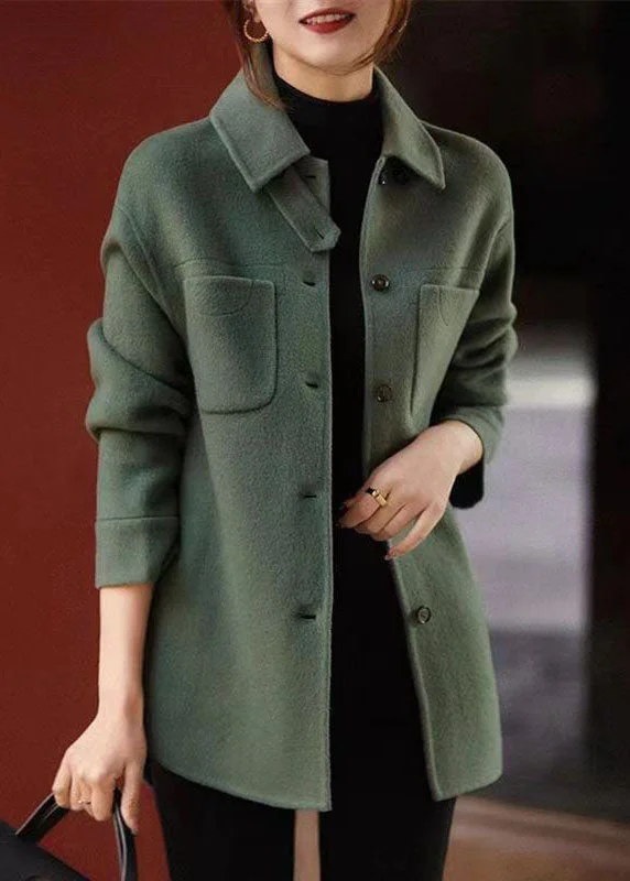 Women's Blazer CoatsChic Green Peter Pan Collar Button Pockets Patchwork Woolen Coats Fall