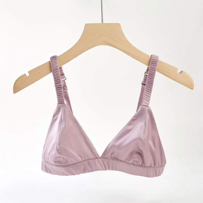 plus-size wireless mastectomy brasLilac Purple | Handmade Pure Silk Bralettes | No Padding No Wire | 19 Momme Silk Charmeuse