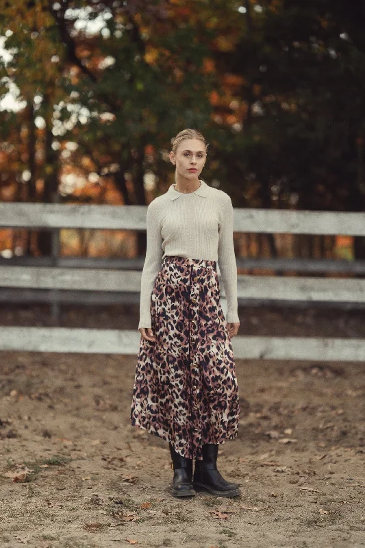 hats with built-in fans for hot weatherAsymmetrical Pleat Skirt-Leopard Print