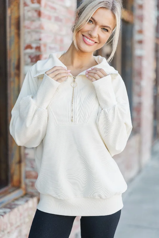 Women's Coats with Fur Trimmed BeltToday's The Day Cream White Quarter Zip Pullover