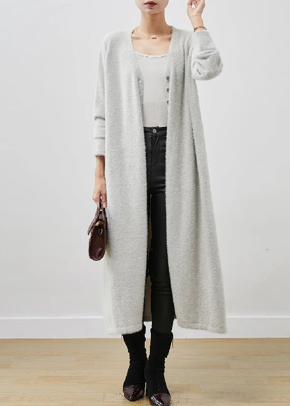 Women's Windbreaker CoatsClassy Grey Oversized Mink Velvet Knitted Loose Coat Winter