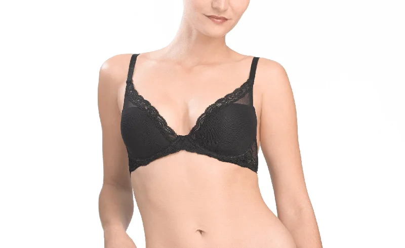 lightweight silk pajama setsFeathers Plunge Bra- Black