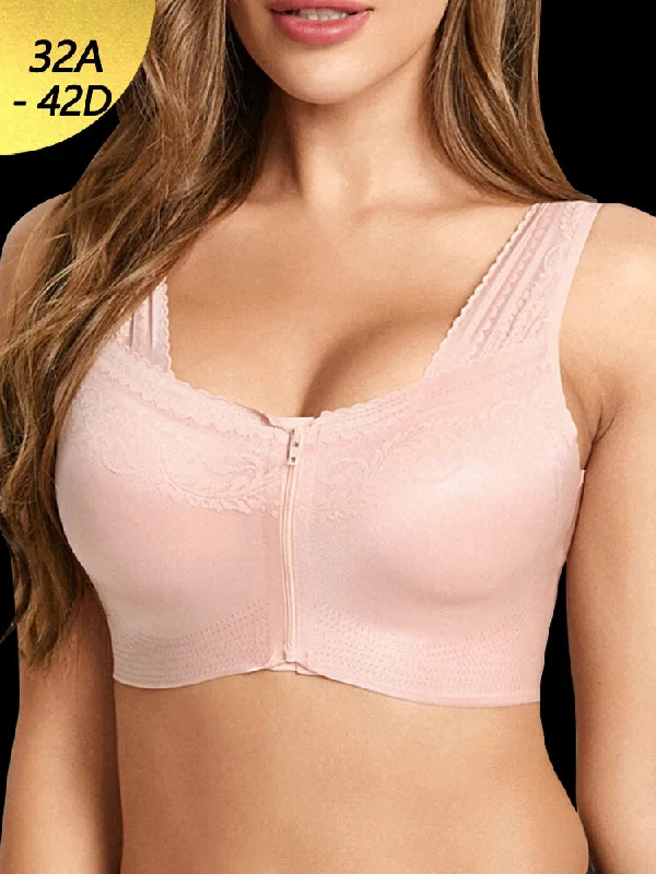 modal fiber breathable pantiesWireless Zip Front Gather Wide Shoulder Straps Comfy Beauty Back Removable Paddings Bra