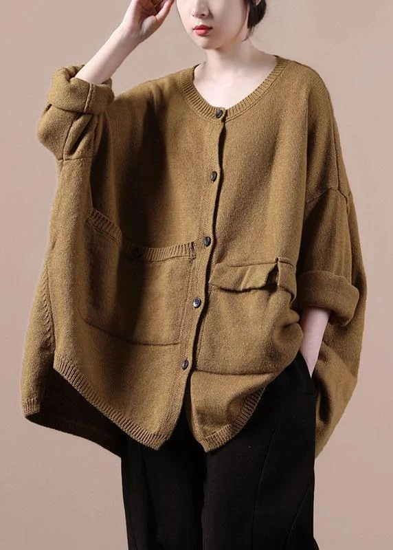 Women's Coats with BeltCasual Yellow Asymmetrical Design Pockets Knit Coat