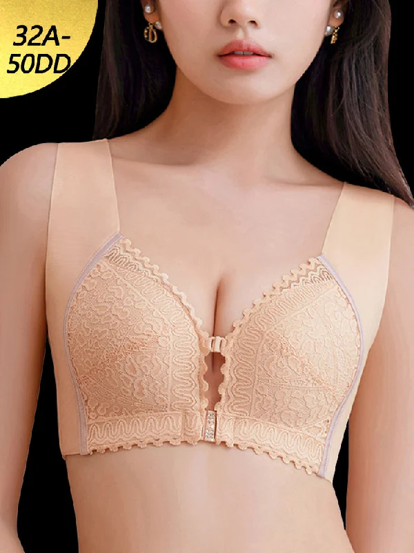 lace-edged babydoll lingerie setsLace Seamless Breathable Front Closure Wireless Bra