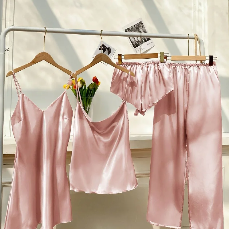 elegant women's satin pajamasBridal 4pc Set