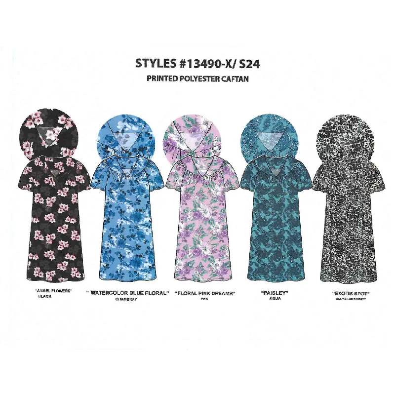 women's pajamas for those who value qualityBULK BUY - Women's Polyester Printed Short Caftans with V-Yoke (3-Pack)