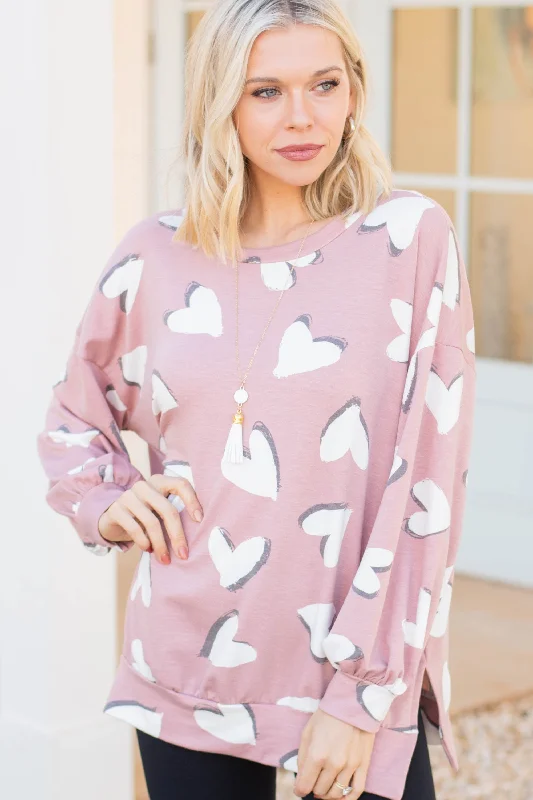 Women's Winter CoatsAll For Your Love Rose Pink Heart Print Pullover