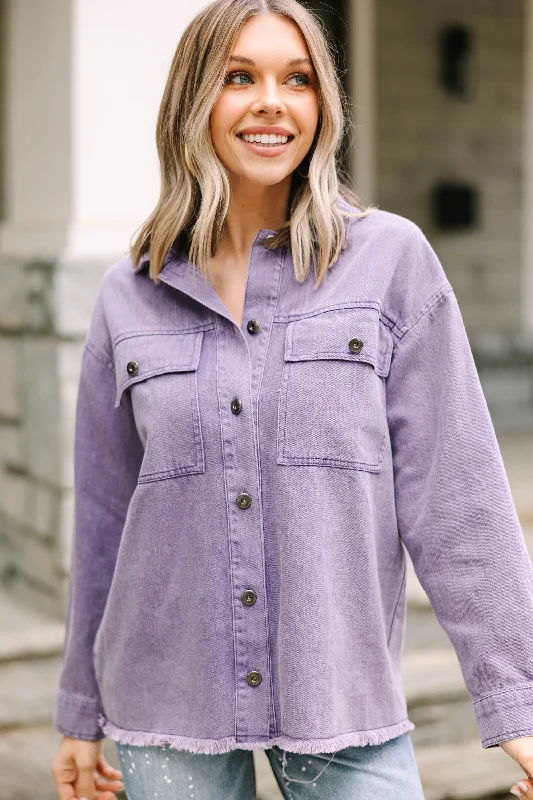 Women's Coats with Fur Trimmed ZipperEasy Moves Dusty Purple Denim Jacket