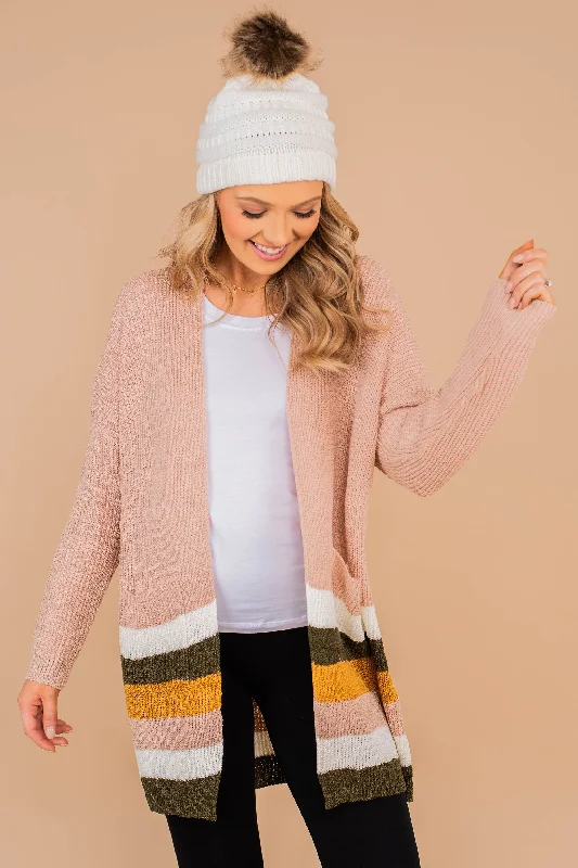 Women's Coats with Fur Trimmed ButtonsWhat They Say Blush Pink Multicolored Striped Cardigan