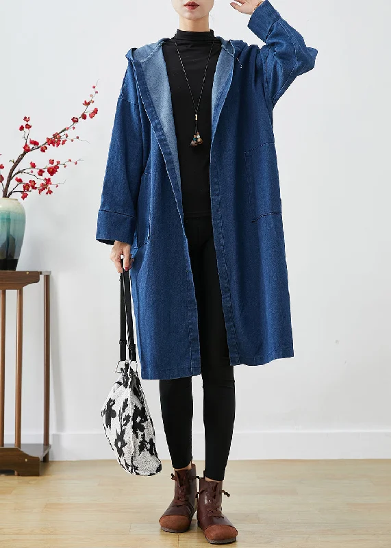 Women's Trench CoatsCasual Navy Hooded Oversized Cotton Trench Coats Fall