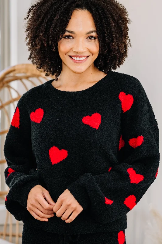 Women's Coats with HoodCozy Love Black Heart Pullover