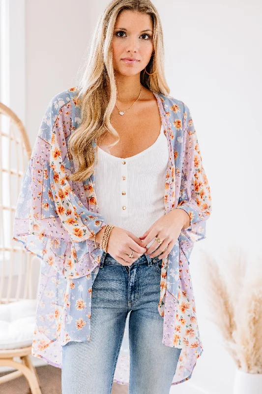 Women's PeacoatsAll The Attention Lavender Purple Ditsy Floral Kimono