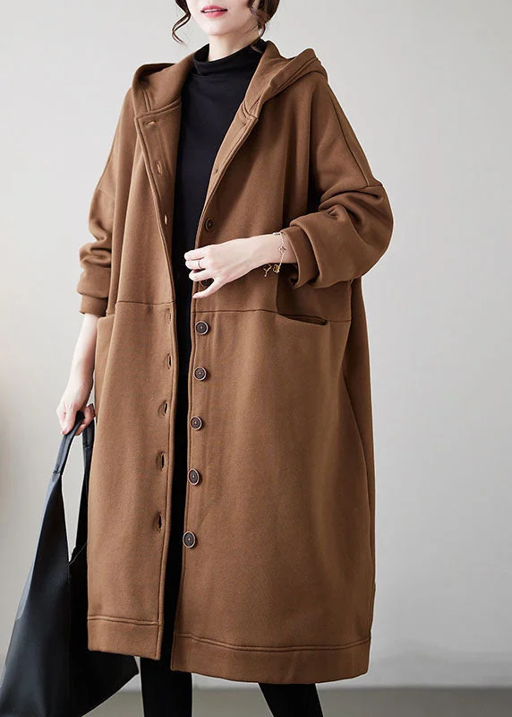 Women's Coats with Fur Trimmed ButtonsCasual Camel Button Warm Fleece Thick Hoodie Maxi Coat Winter