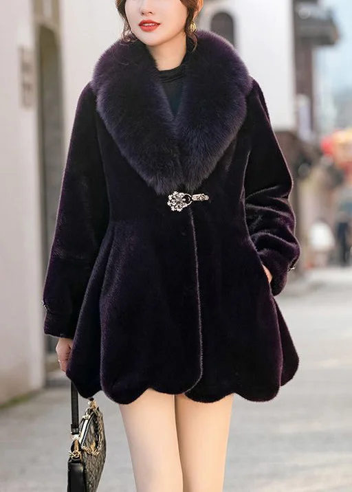 Stylish Women's CoatsChic Dull Purple Fur Collar Warm Mink Velvet Coat Winter