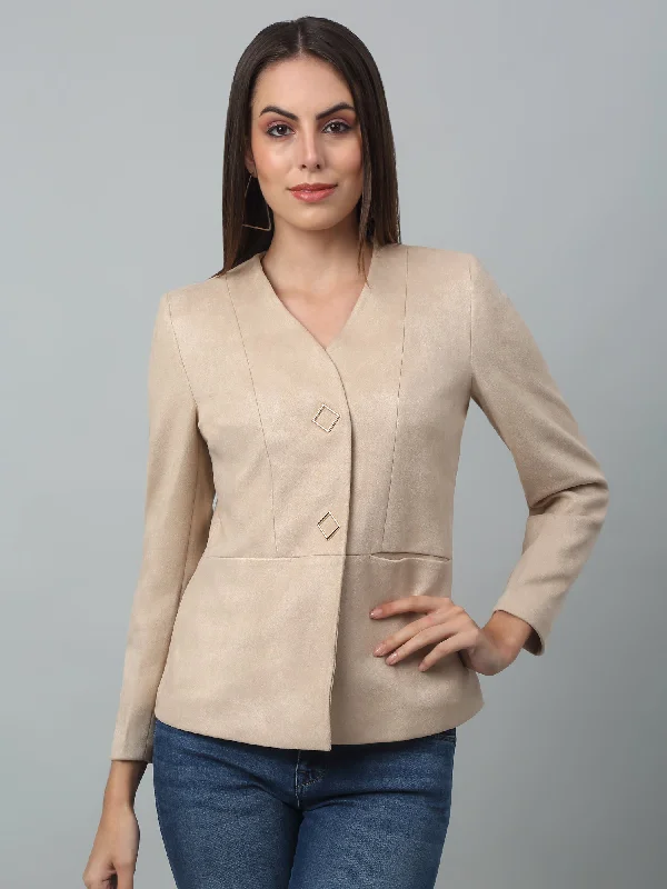 Women's Zip-Up CoatsWomen's   Ivory Single breasted  V neck Blazer