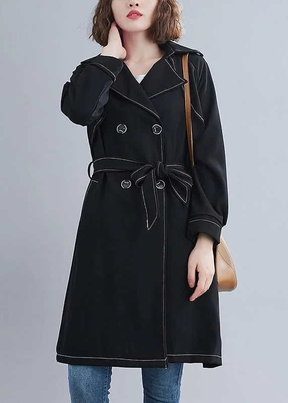 Women's Coats with Fur Trimmed BeltDiy Black Crane Coats Pattern Collar Sashes Spring Outwear