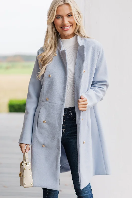 Women's Coats with Fur Trimmed BeltCity Streets Light Blue Coat