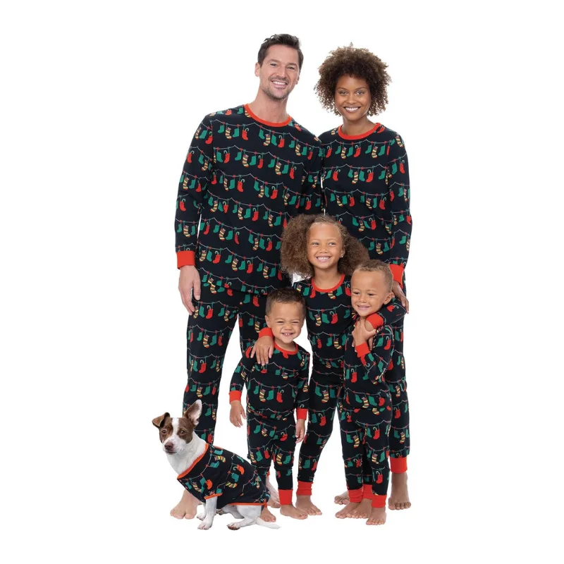 women's pajamas with a vintage lookFamily Christmas Socks Print Pajama Set