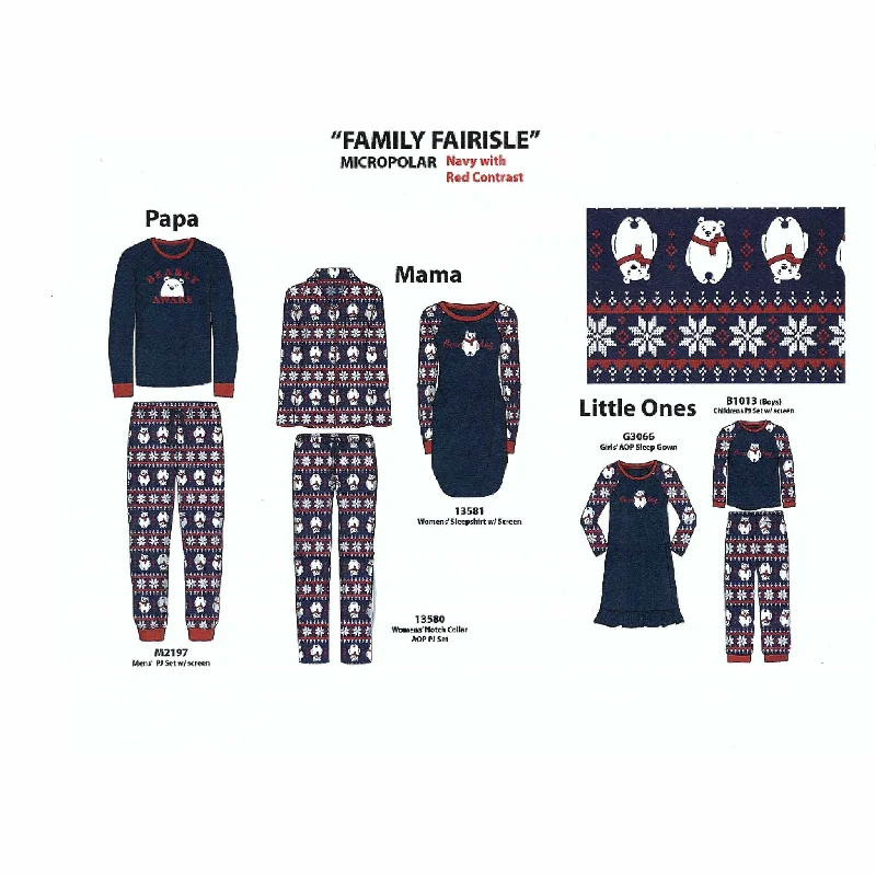 women's pajamas for cold weatherBULK BUY - Family Set - Micropolar Pajamas with Fairisle Pattern (6-Pack)