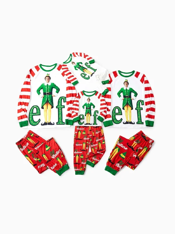 women's pajamas for cold weatherFamily Matching Christmas Elf Character Striped Print Pajama Set