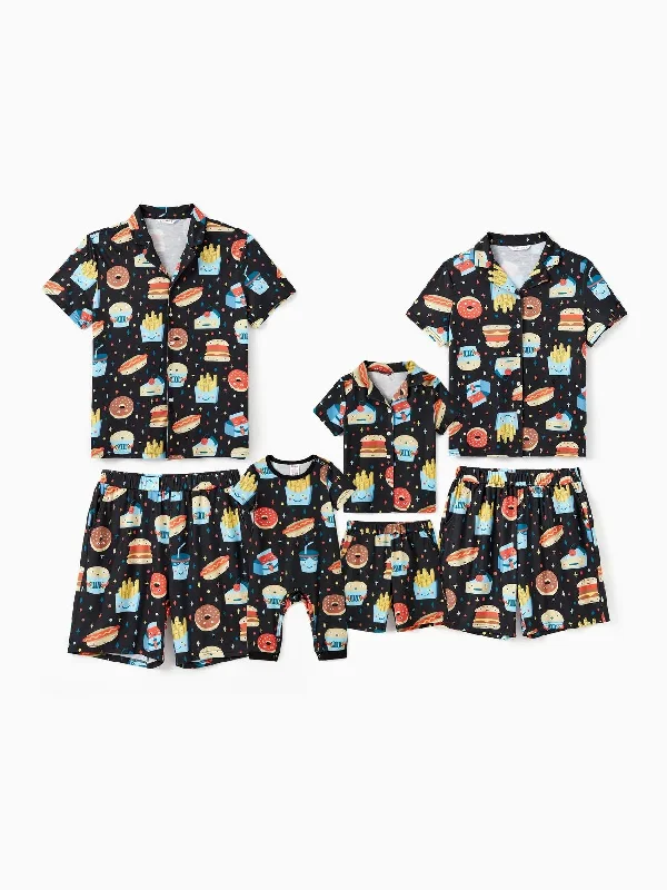 women's pajamas with a subtle shimmerFamily Matching Allover Cartoon Snack Graphics Shorts Sets